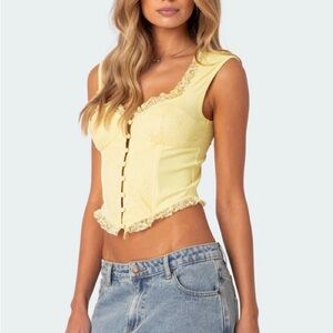 Edikted Yellow Lace Trim Tank Top